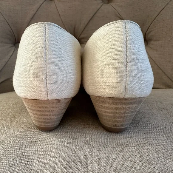 Vintage 90s Salvatore Ferragamo cream linen bow toe kitten heels women’s 7 1/2 - Picture 4 of 14